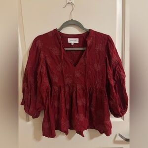 Dear John Burgundy/Maroon Red Embroidered Floral Women's Top, Bohemian, Medium